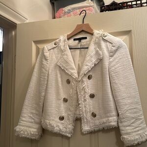 White House Black Market Crop white fringe jacket